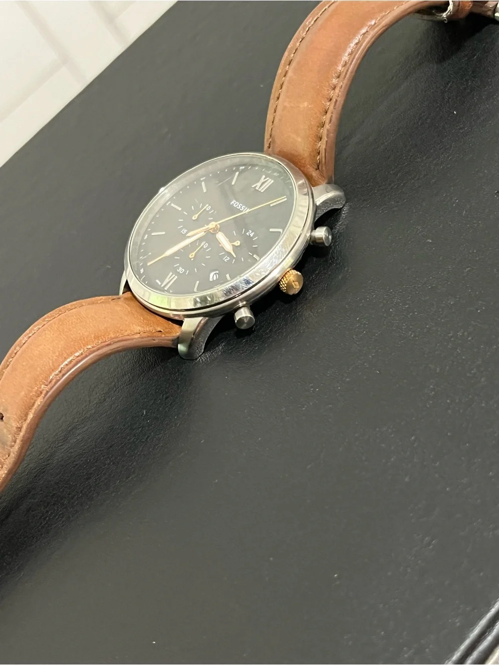 Fossil FS5408 Chronograph Espresso Brown Dial Brown Leather Watch Date Quartz